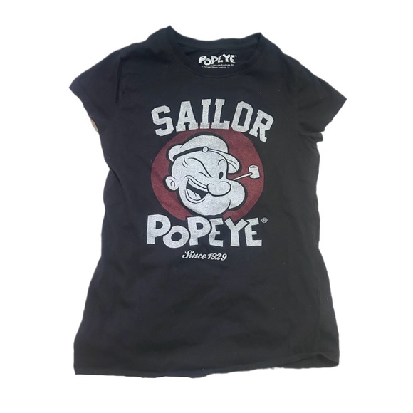 Popeye Tops - Sailor Popeye graphic vintage style tee shirt T-shirt charcoal black 100% cotton